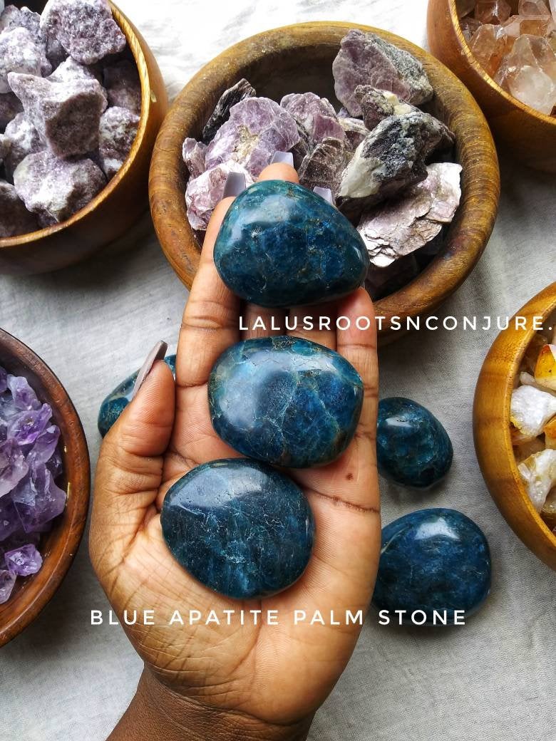 Blue Apatite Palm Stone | Lose Weight | Throat Chakra